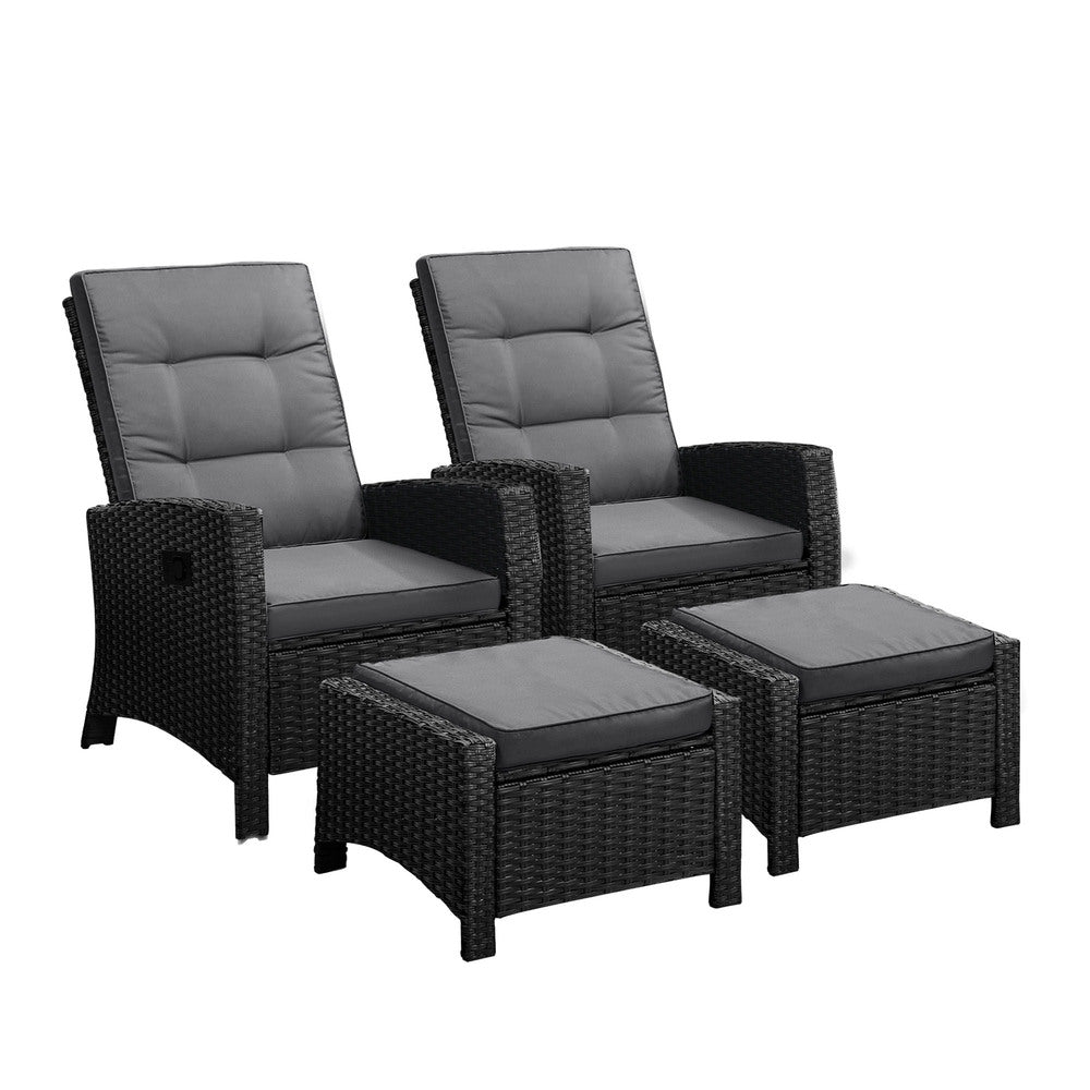 Livsip Recliner Chairs Wicker Sun Lounge 2X Black