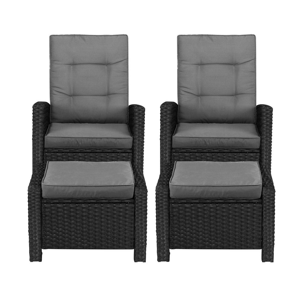 Livsip Recliner Chairs Wicker Sun Lounge 2X Black
