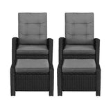 Livsip Recliner Chairs Wicker Sun Lounge 2X Black - Side View