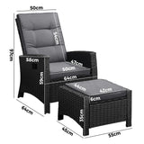 Livsip Recliner Chairs Wicker Sun Lounge 2X Black - Front View