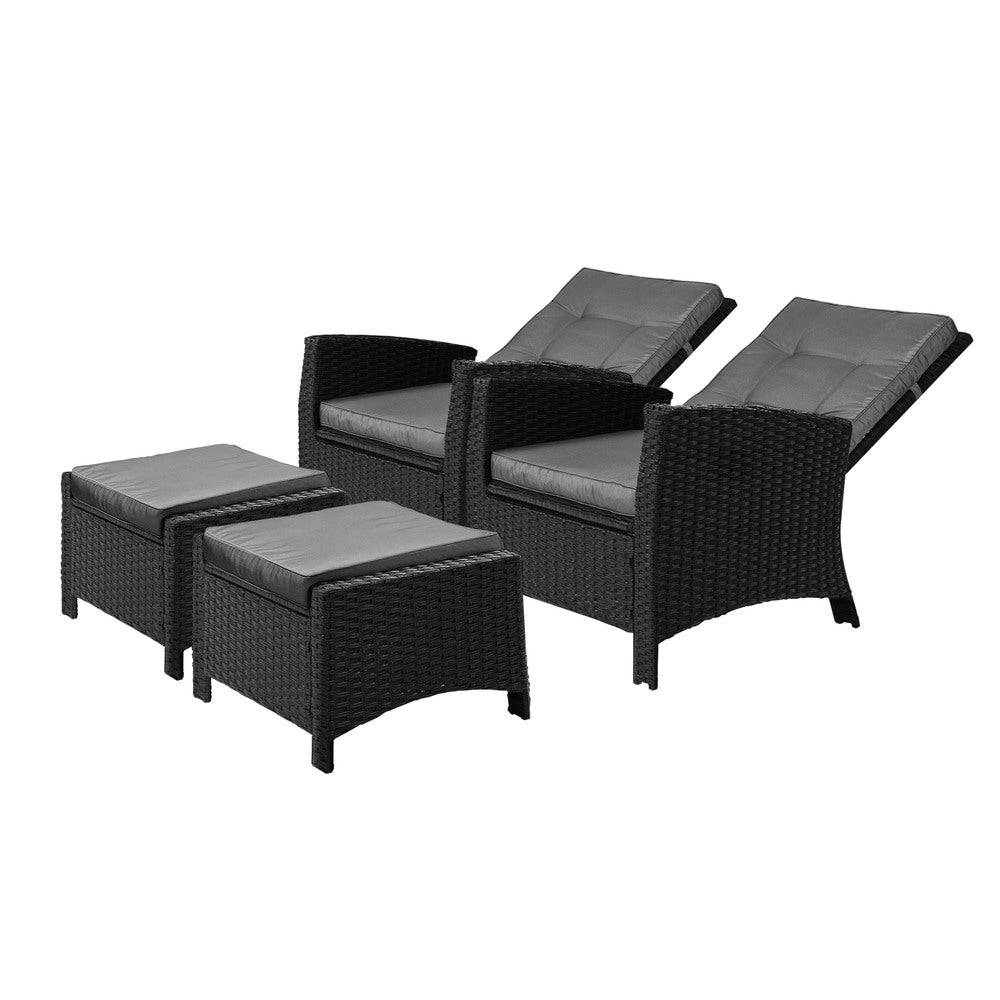 Livsip Recliner Chairs Wicker Sun Lounge 2X Black