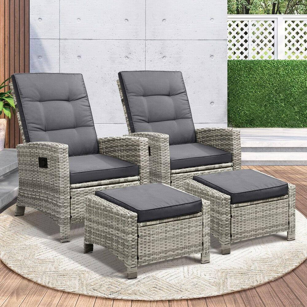 Livsip Recliner Outdoor Wicker Sun Lounger Set 2PCS Grey