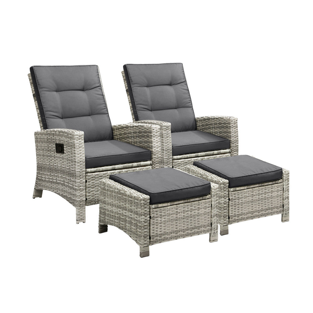 Livsip Recliner Outdoor Wicker Sun Lounger Set 2PCS Grey
