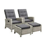 Livsip Recliner Outdoor Wicker Sun Lounger Set 2PCS Grey