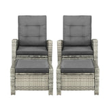 Livsip Recliner Outdoor Wicker Sun Lounger Set 2PCS Grey