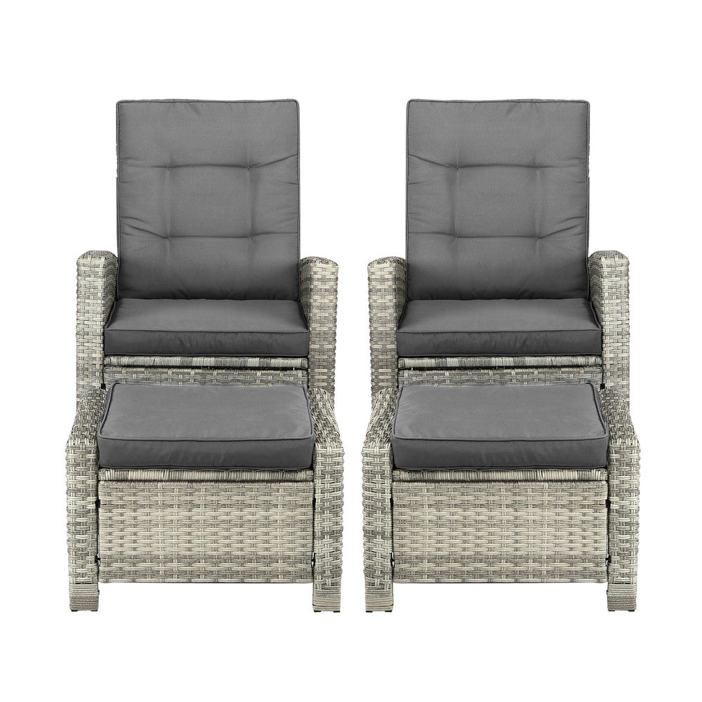 Livsip Recliner Outdoor Wicker Sun Lounger Set 2PCS Grey