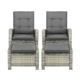 Livsip Recliner Outdoor Wicker Sun Lounger Set 2PCS Grey - Rear View