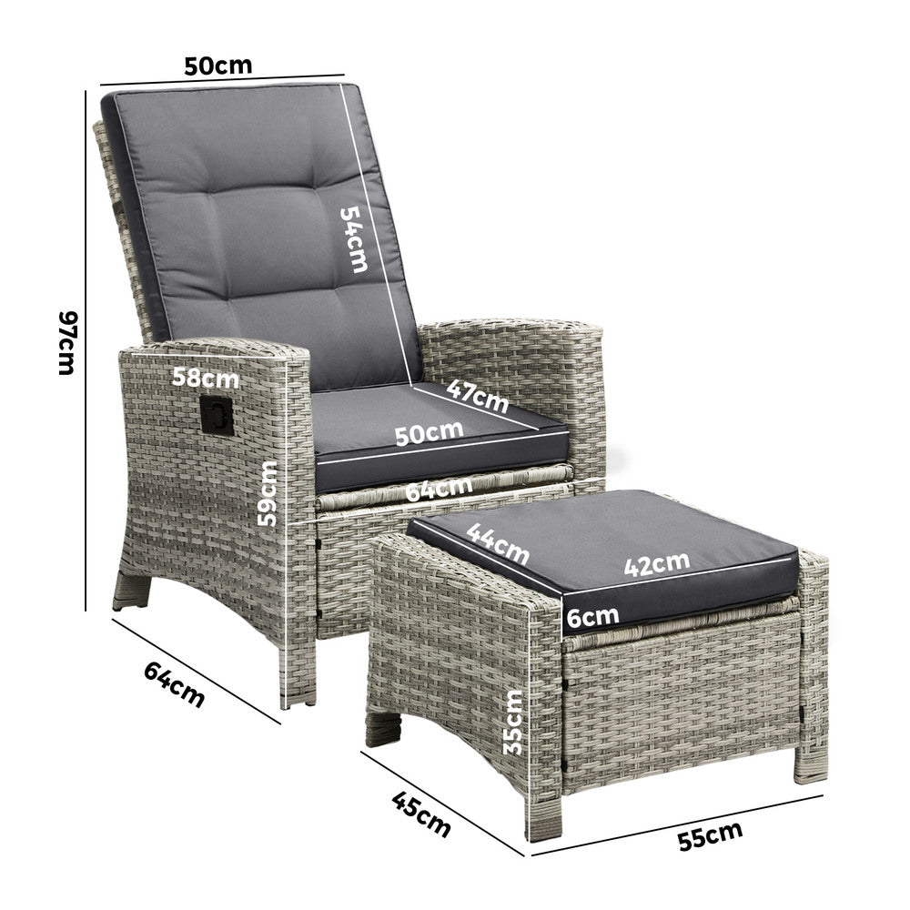Livsip Recliner Outdoor Wicker Sun Lounger Set 2PCS Grey