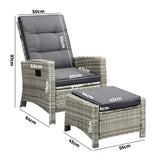 Livsip Recliner Outdoor Wicker Sun Lounger Set 2PCS Grey - 45-Degree Angle