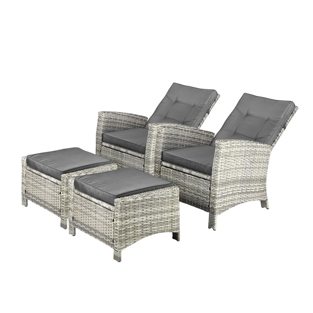 Livsip Recliner Outdoor Wicker Sun Lounger Set 2PCS Grey