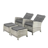 Livsip Recliner Outdoor Wicker Sun Lounger Set 2PCS Grey - Side View