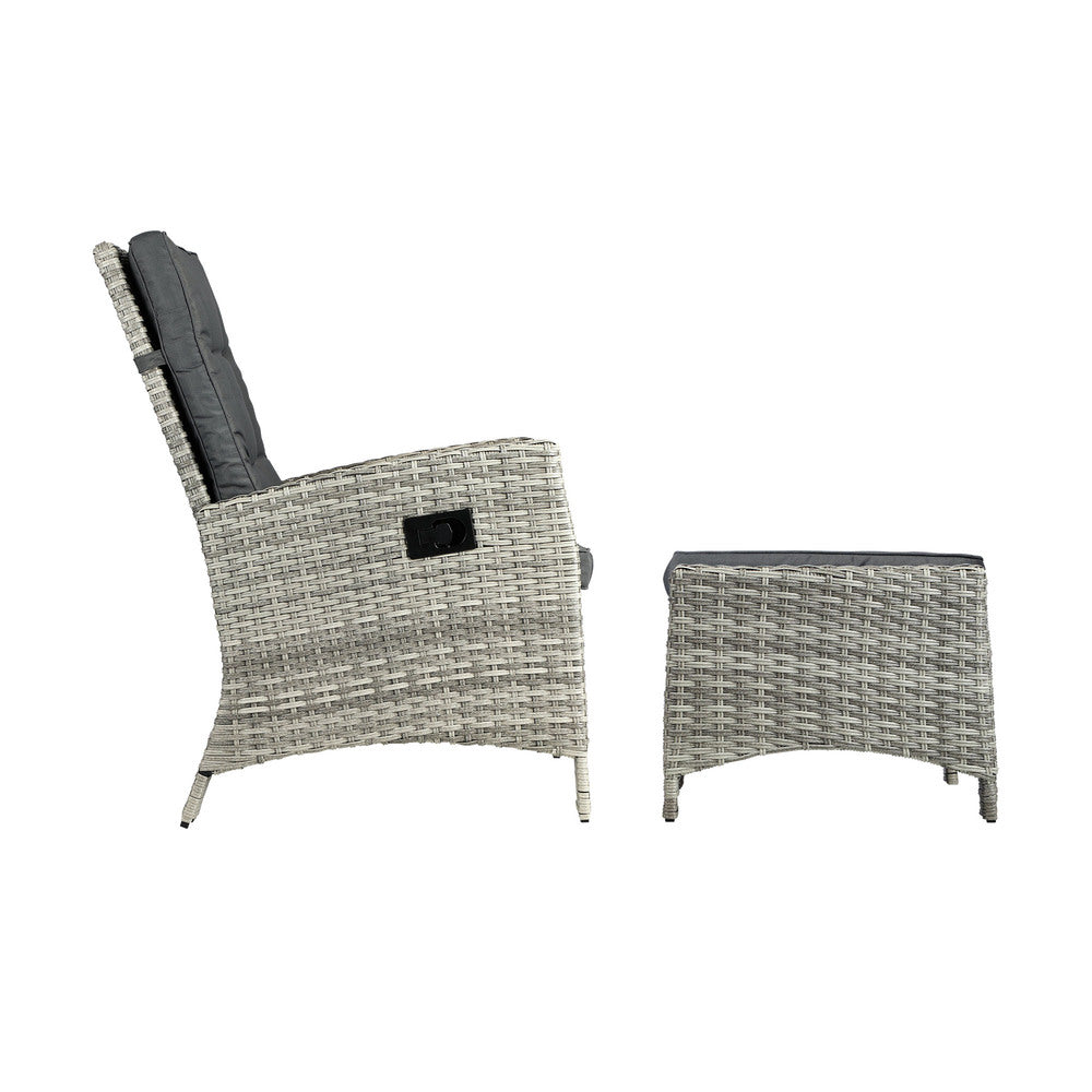 Livsip Recliner Outdoor Wicker Sun Lounger Set 2PCS Grey