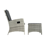 Livsip Recliner Outdoor Wicker Sun Lounger Set 2PCS Grey - Front View