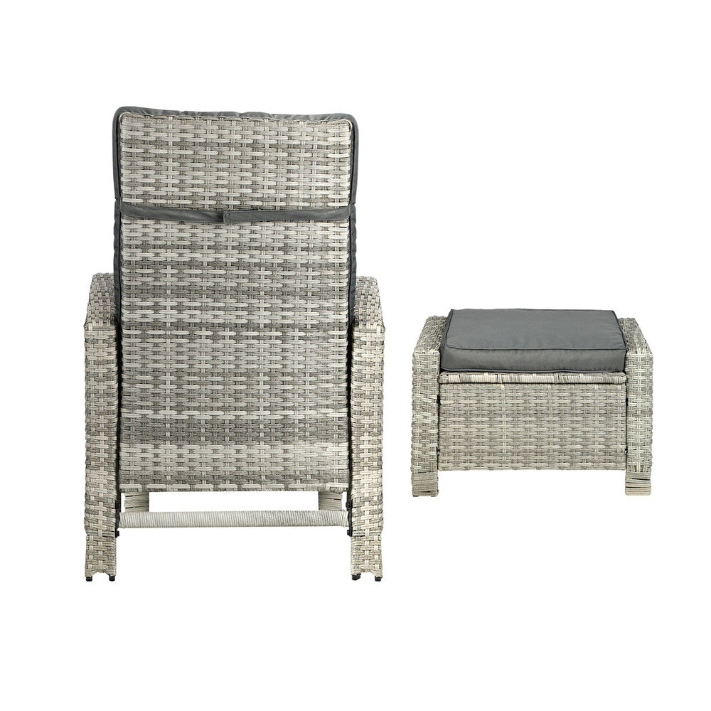 Livsip Recliner Outdoor Wicker Sun Lounger Set 2PCS Grey