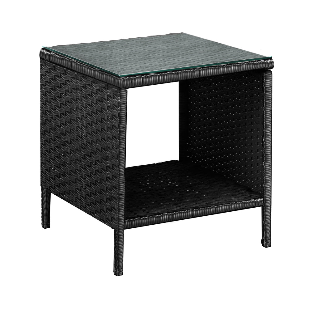 Livsip Rattan Side Table Glass Tabletop Black