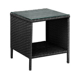 Livsip Rattan Side Table Glass Tabletop Black