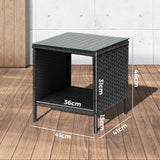 Livsip Rattan Side Table Glass Tabletop Black - Rear View