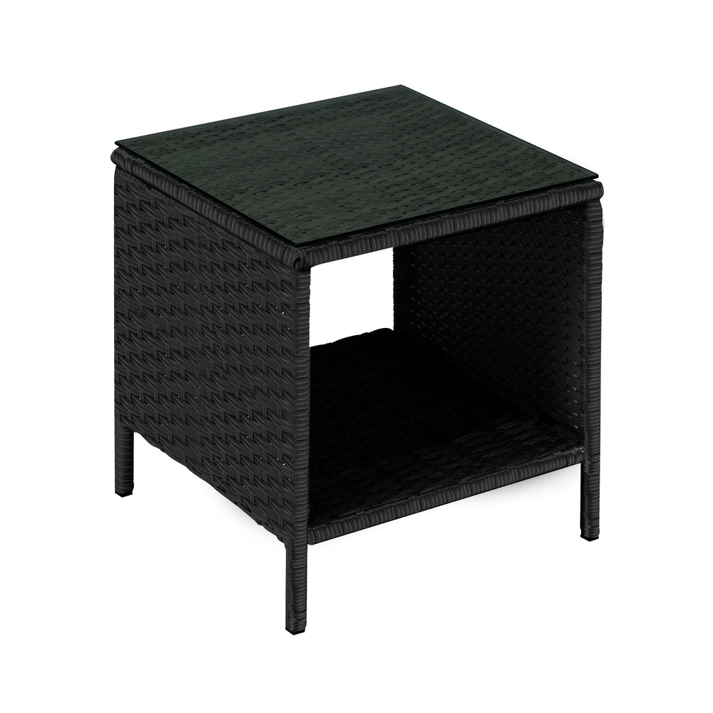 Livsip Rattan Side Table Glass Tabletop Black