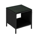 Livsip Rattan Side Table Glass Tabletop Black - Front View