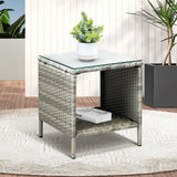 Livsip Rattan Side Table Glass Tabletop Grey - Top-Down View