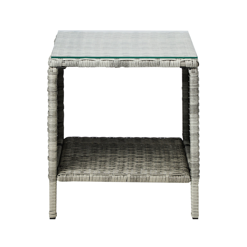 Livsip Rattan Side Table Glass Tabletop Grey