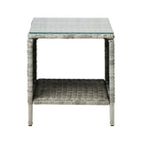 Livsip Rattan Side Table Glass Tabletop Grey - 45-Degree Angle