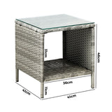 Livsip Rattan Side Table Glass Tabletop Grey - Side View
