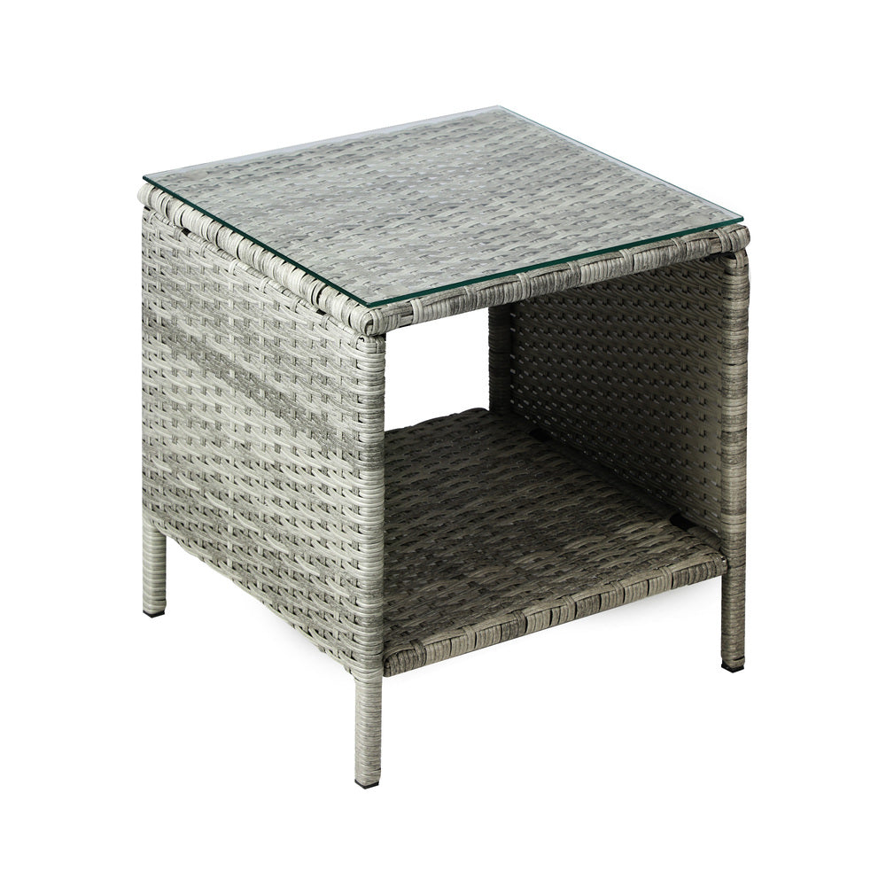 Livsip Rattan Side Table Glass Tabletop Grey