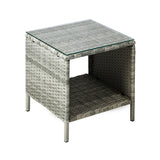 Livsip Rattan Side Table Glass Tabletop Grey - Rear View