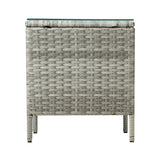 Livsip Rattan Side Table Glass Tabletop Grey