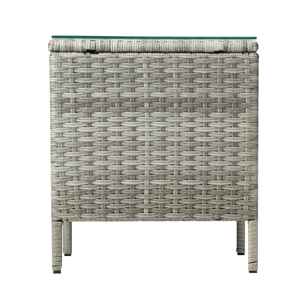 Livsip Rattan Side Table Glass Tabletop Grey