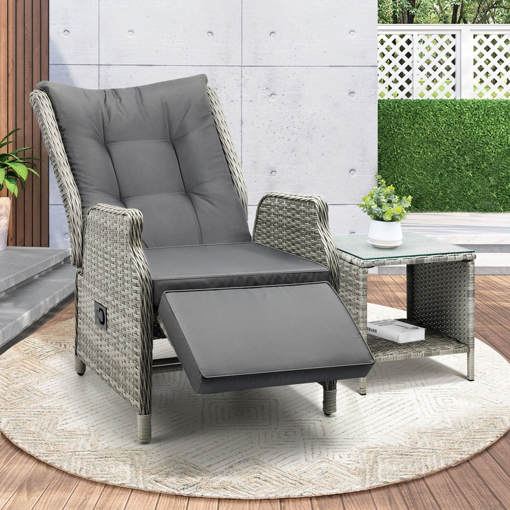 Livsip Outoodr Recliner Lounge & Table Set Wicker Grey