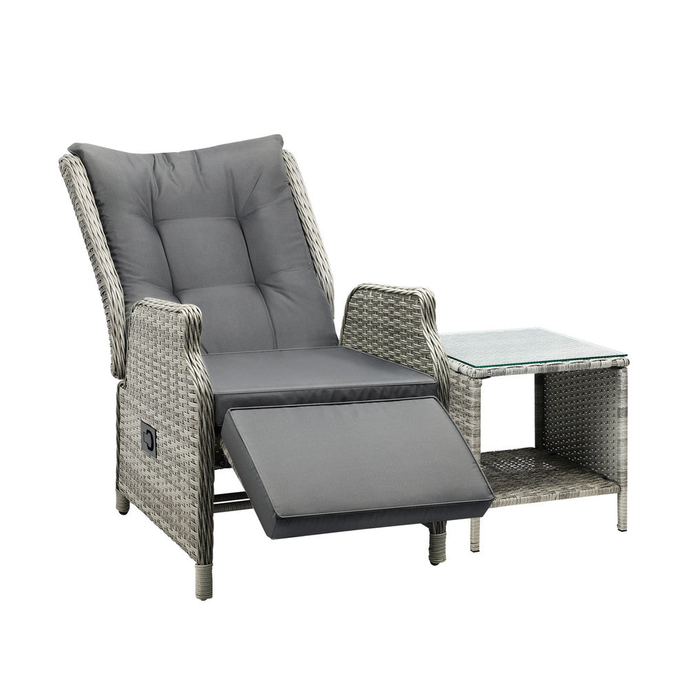 Livsip Outoodr Recliner Lounge & Table Set Wicker Grey