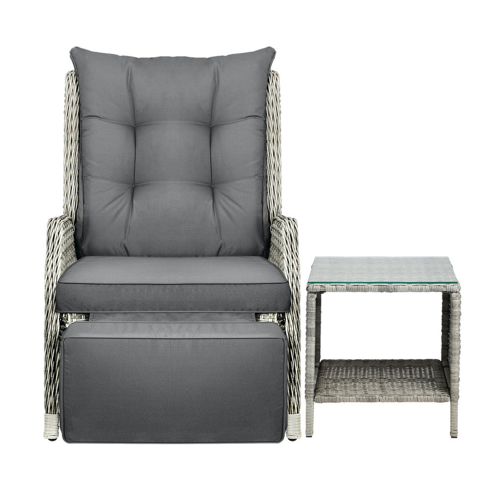 Livsip Outoodr Recliner Lounge & Table Set Wicker Grey