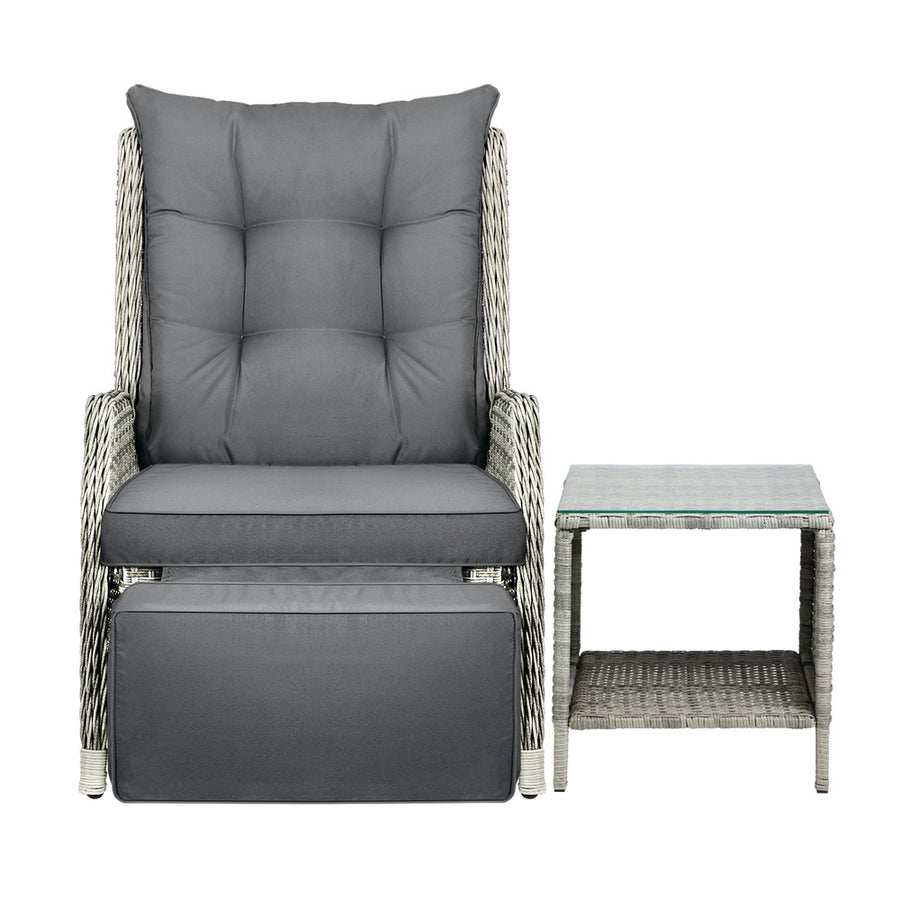 Livsip Outoodr Recliner Lounge & Table Set Wicker Grey