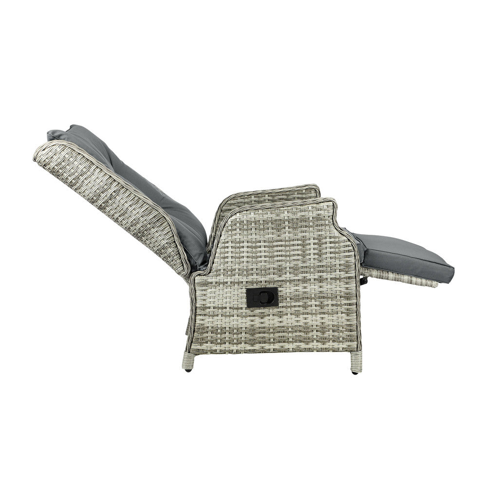 Livsip Outoodr Recliner Lounge & Table Set Wicker Grey