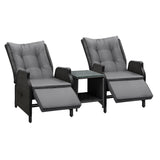 Livsip Sun Lounge Outdoor Recliner&Table Set of 3 Black