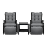 Livsip Sun Lounge Outdoor Recliner&Table Set of 3 Black