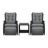 Livsip Sun Lounge Outdoor Recliner&Table Set of 3 Black - Low Angle