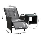 Livsip Sun Lounge Outdoor Recliner&Table Set of 3 Black - Close-Up Angle