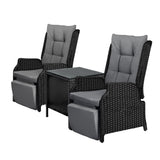 Livsip Sun Lounge Outdoor Recliner&Table Set of 3 Black - 45-Degree Angle