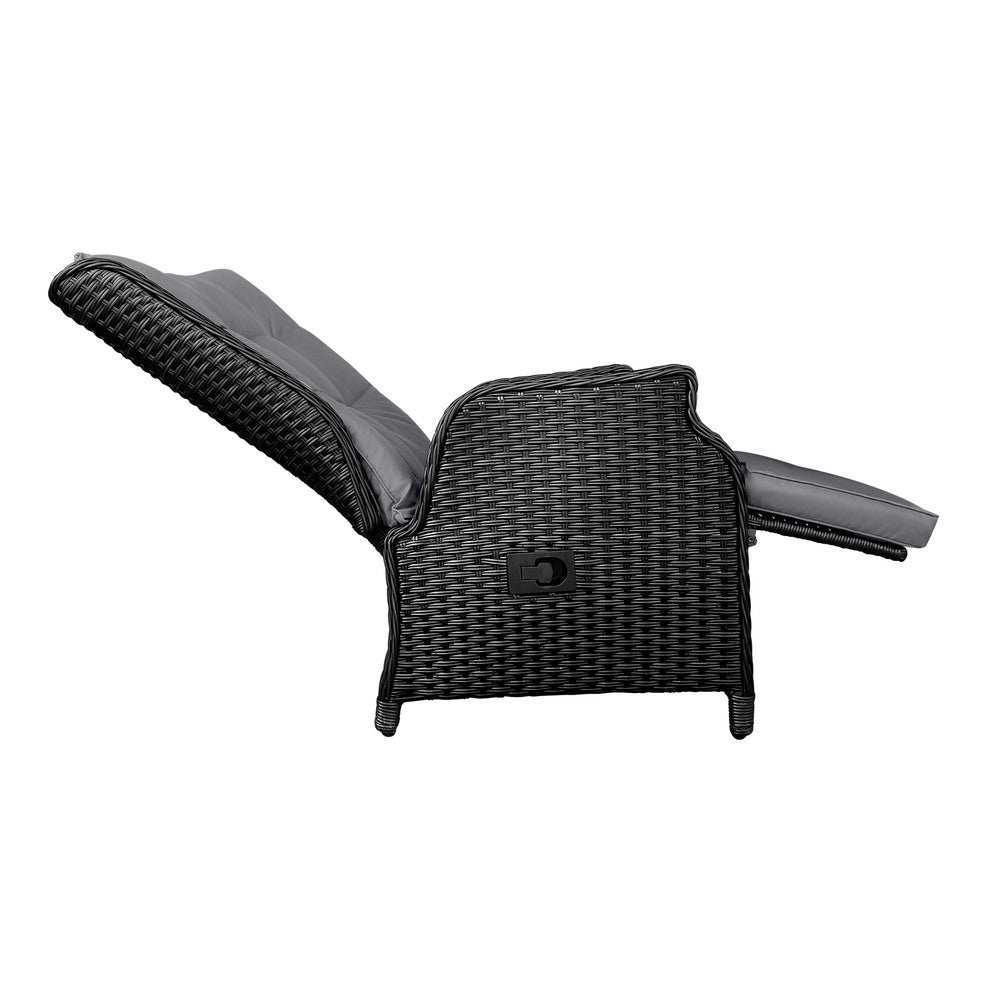 Livsip Sun Lounge Outdoor Recliner&Table Set of 3 Black