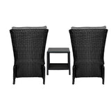 Livsip Sun Lounge Outdoor Recliner&Table Set of 3 Black
