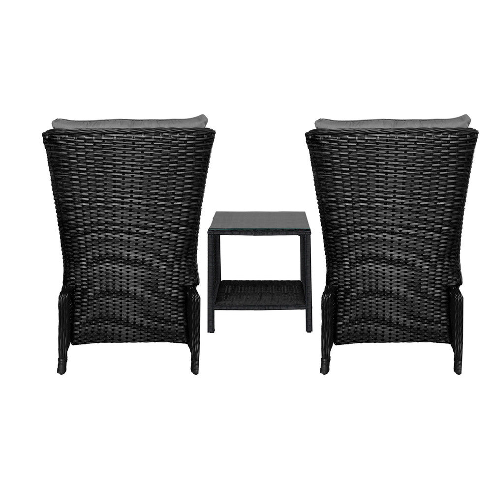 Livsip Sun Lounge Outdoor Recliner&Table Set of 3 Black