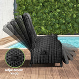Livsip Sun Lounge Outdoor Recliner&Table Set of 3 Black