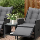 Livsip Sun Lounge Outdoor Recliner&Table Set of 3 Black - Rear View