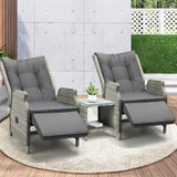 Livsip Outdoor Recliners Sun Lounger & Table Set of 3 Grey - Extra Image
