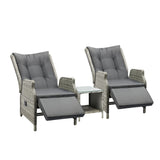 Livsip Outdoor Recliners Sun Lounger & Table Set of 3 Grey