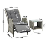 Livsip Outdoor Recliners Sun Lounger & Table Set of 3 Grey
