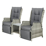 Livsip Outdoor Recliners Sun Lounger & Table Set of 3 Grey